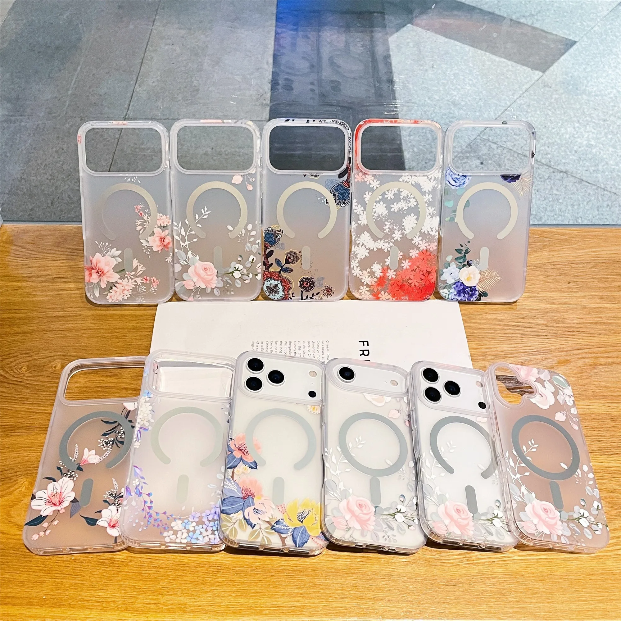 

For iPhone 17 Promax frosted floral semi transparent magnetic phone case Apple 16 Pro large hole lens 17Air/15/14/13/12/11