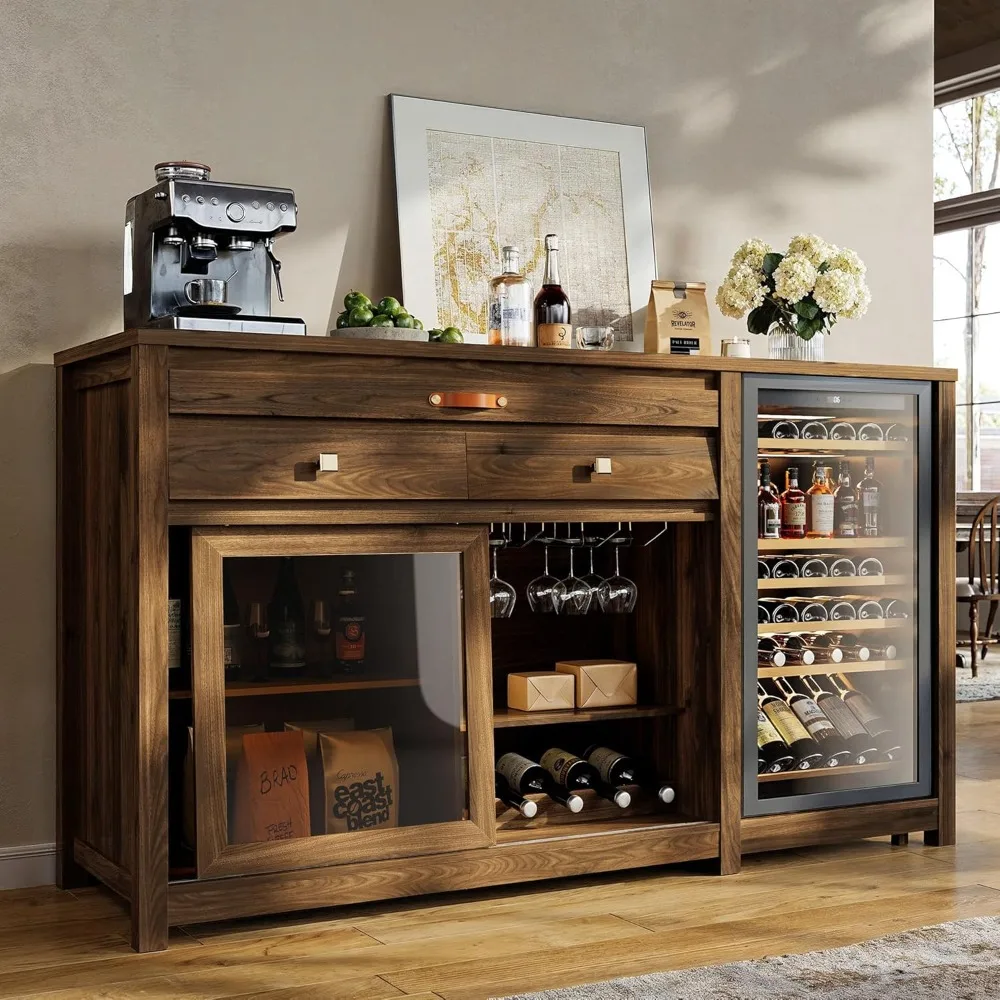 

Extra Large Coffee Bar Cabinet W/Fridge Space&Power Outlet,Lux MiniFridge Cabinet W/2Drawers,Wine Rack, Customized