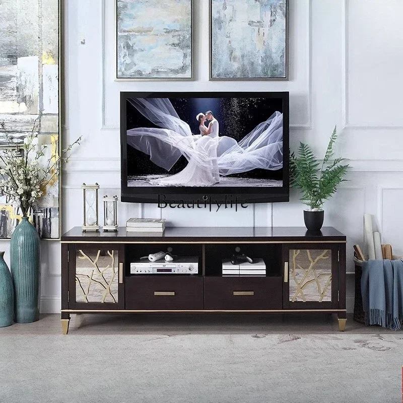

yj32 L.American light luxury TV cabinet living room solid wood furniture black walnut floor cabinet