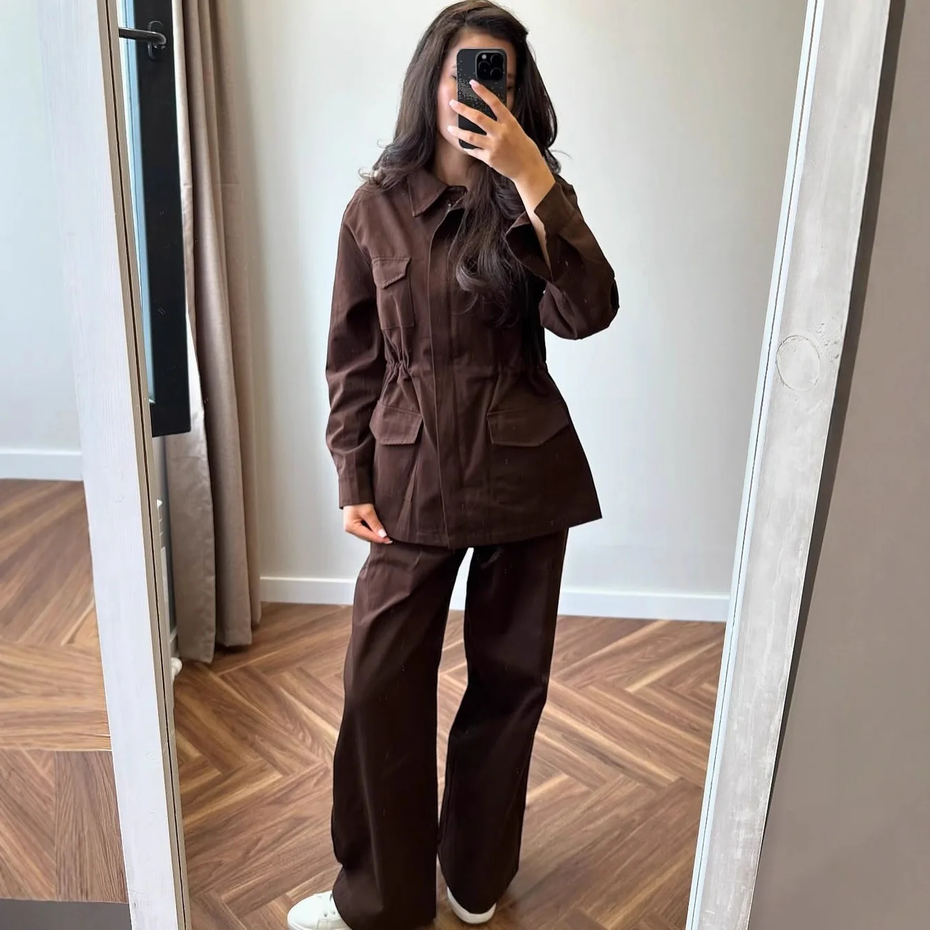 

SuperAen European and American Women's Clothing Denim Long-sleeved Button Shirt Casual Pants Fashion Sets