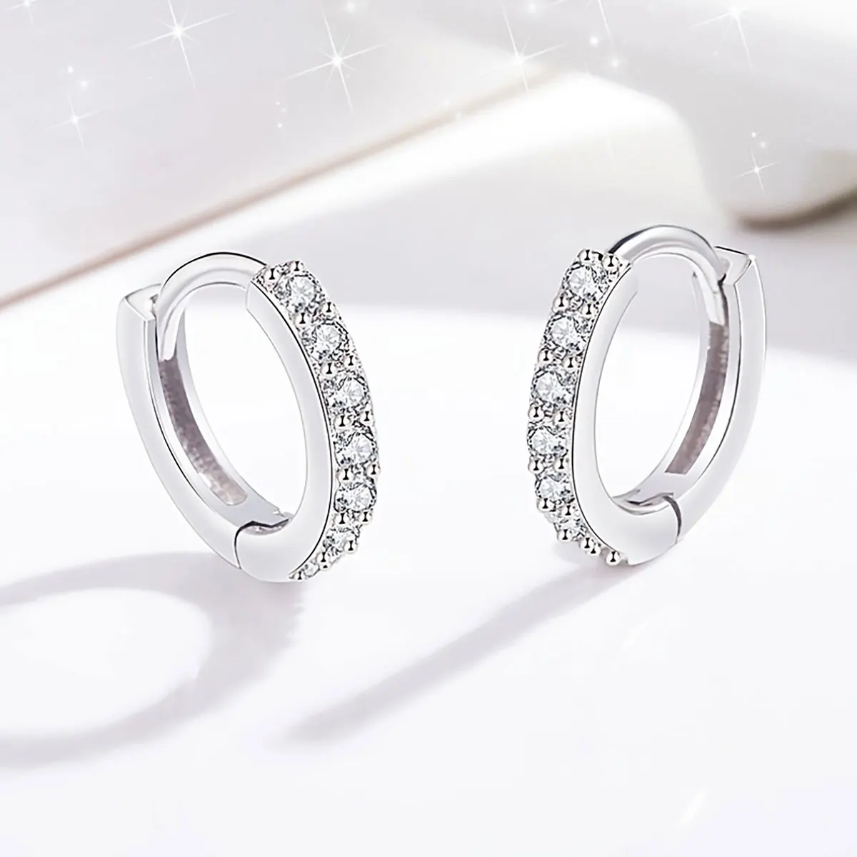 S925 Sterling Silver Pin Earrings Fashion Hoop Earrings White Gold Plated Earrings Nickel Free Earrings - Image 2