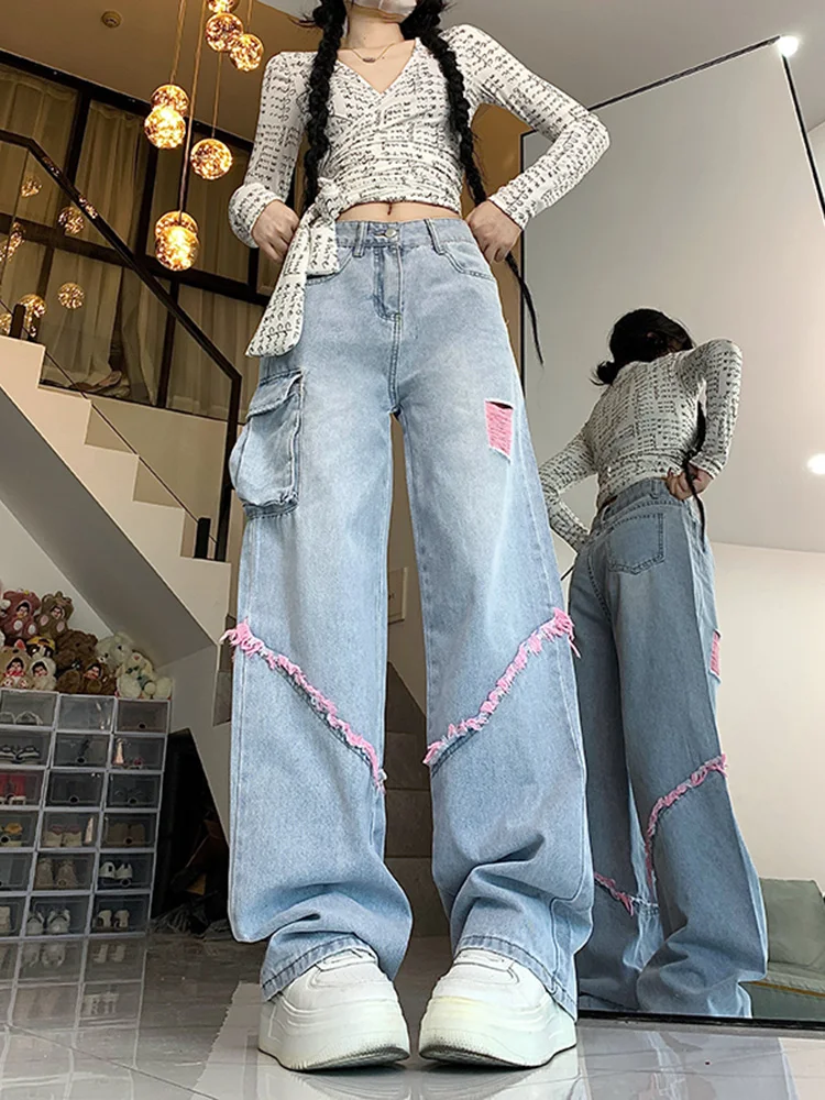 

WCFCX STUDIO Elegant High Waist Vintage Autumn Casual Street Slim Denim Trousers Women Wide Leg Jeans Long Pants