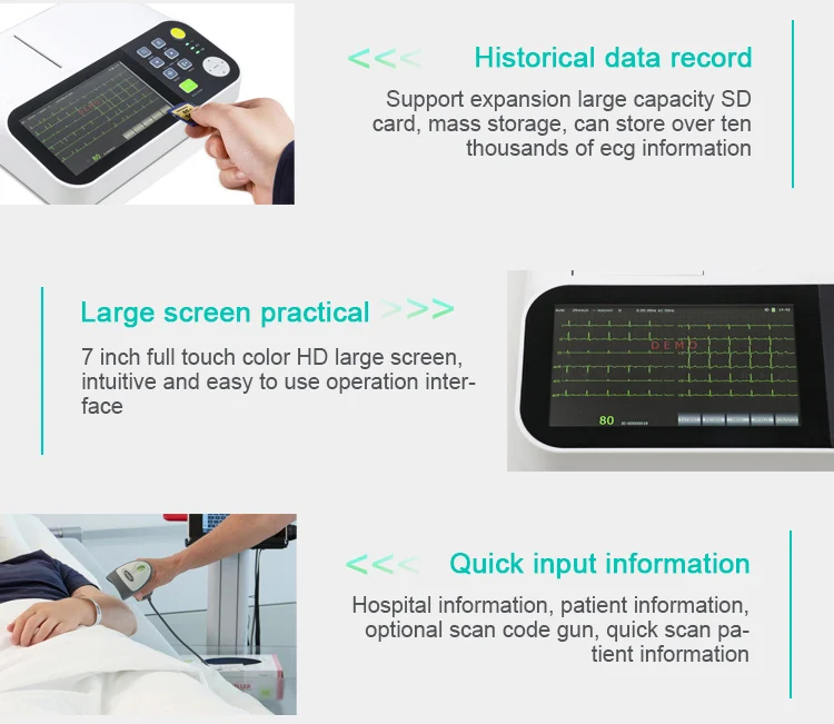 Hospital Clinic cardiac ing device electrodes 12 lead ekg machine portable electrocardiograph 3 6 channel