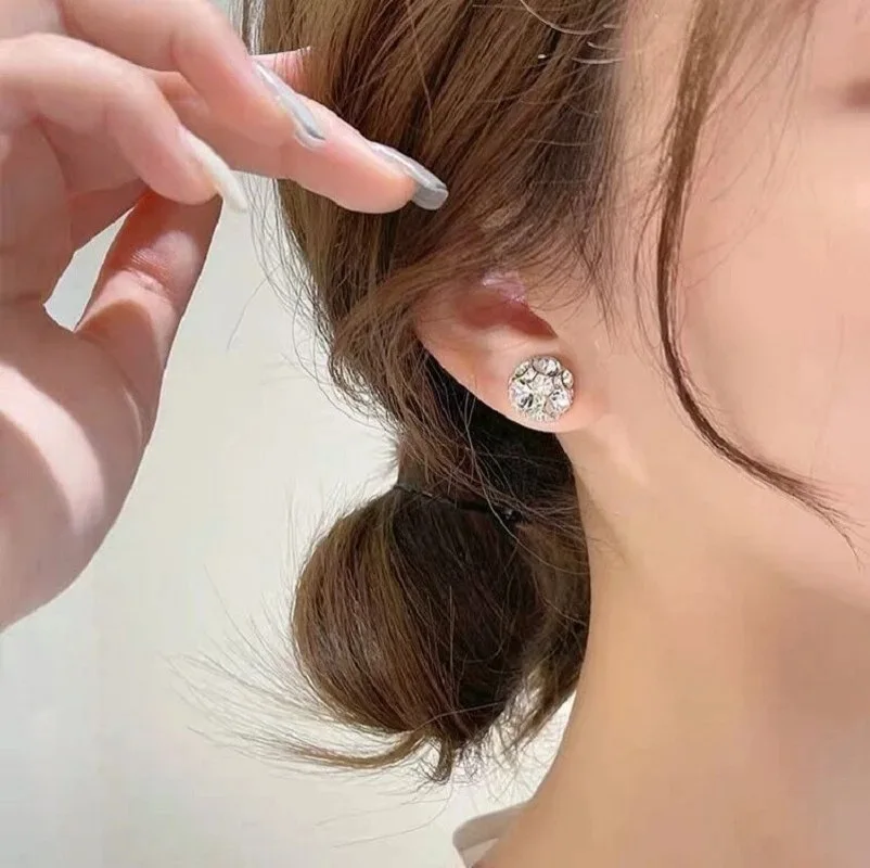 Luxury Crystal Strong Magnetic Ear Stud Easy Use Clip Earrings for Women Men Round Zircon Magnet Earrings Non Piercing Jewelry