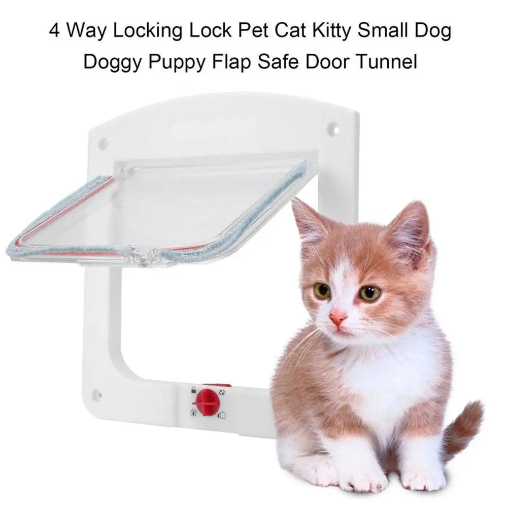 4 Way Pet Door  Security Lock ABS Plastic Dog Cat Flap Door Outdoor Dogs Cats Window Gate House Enter Freely Small Pet Supplies