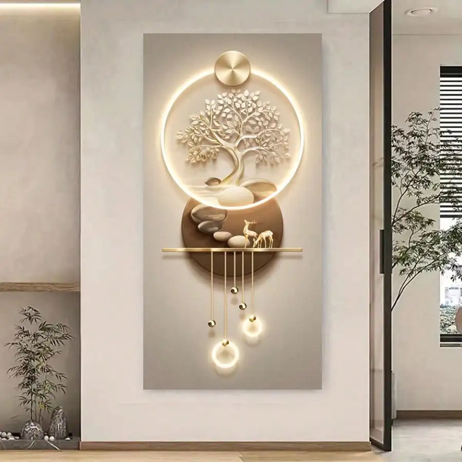 (1PC Unframe)No Framed Modern Abstract Golden Landscape Tree Print Art Wall Art Canvas Painting, Suitable for Living Room, Bedro
