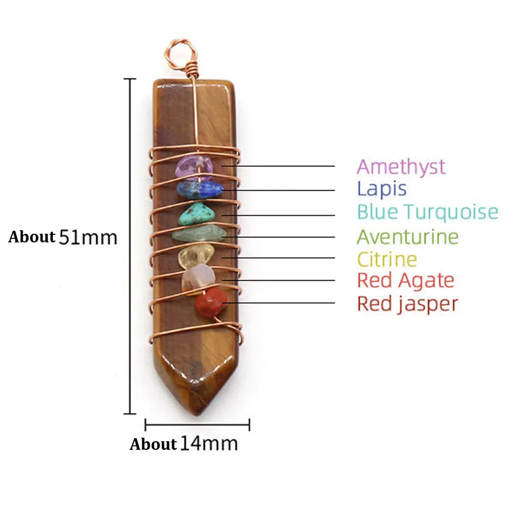 7 Chakras Natural Stone Crystal Reiki Pendant Arrow Shaped Colorful Gravel Wire Charms for Jewelry Making DIY Necklace Accessory
