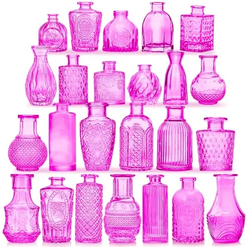 

Набор из 24 стеклянных ваз для цветов, фиолетовые винтажные мини-вазы, оптовая продажа, маленькие стеклянные емкости для цветочных композиций W