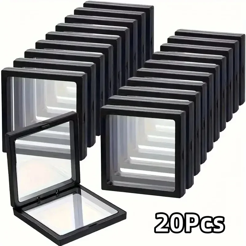20Pcs Clearview 3D Floating Display Cases Dustproof Acrylic Jewelry Storage Box with Elastic Film Transparent Hanging Organizer