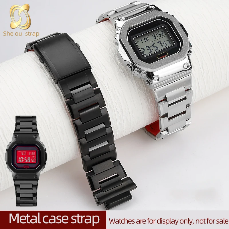 Metal Watch Case+Band  Convex Joint For Casio DW5600/5610 GW-B5600 Black Solid Steel Strap Witch Men And Woman