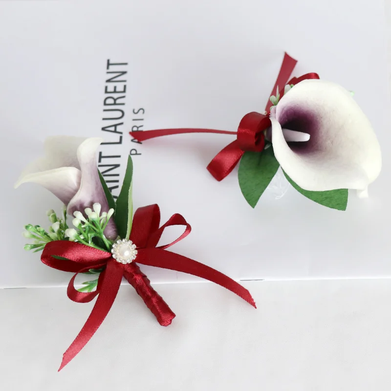 New Artifical Calla Lily Flowers Wrist Corsage Groomsmen Boutonnieres Wedding Accessories Bridesmaid Marriage