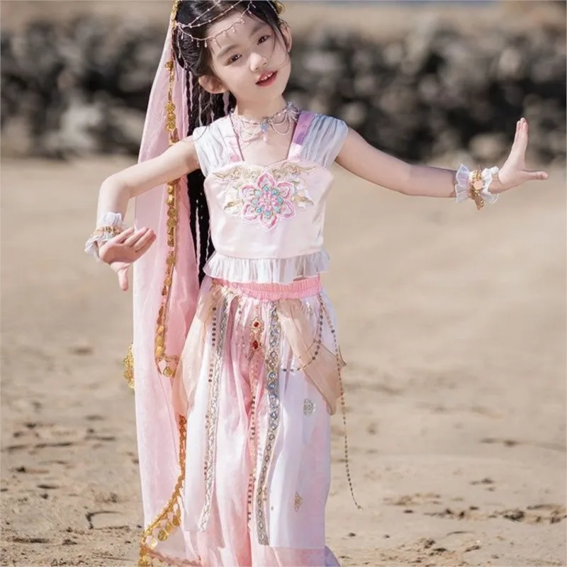 敦煌夏子供ドレスフライング西部地域漢服少女エスニックパフォーマンスドレスダンスパフォーマンス刺繍ドレスzi986