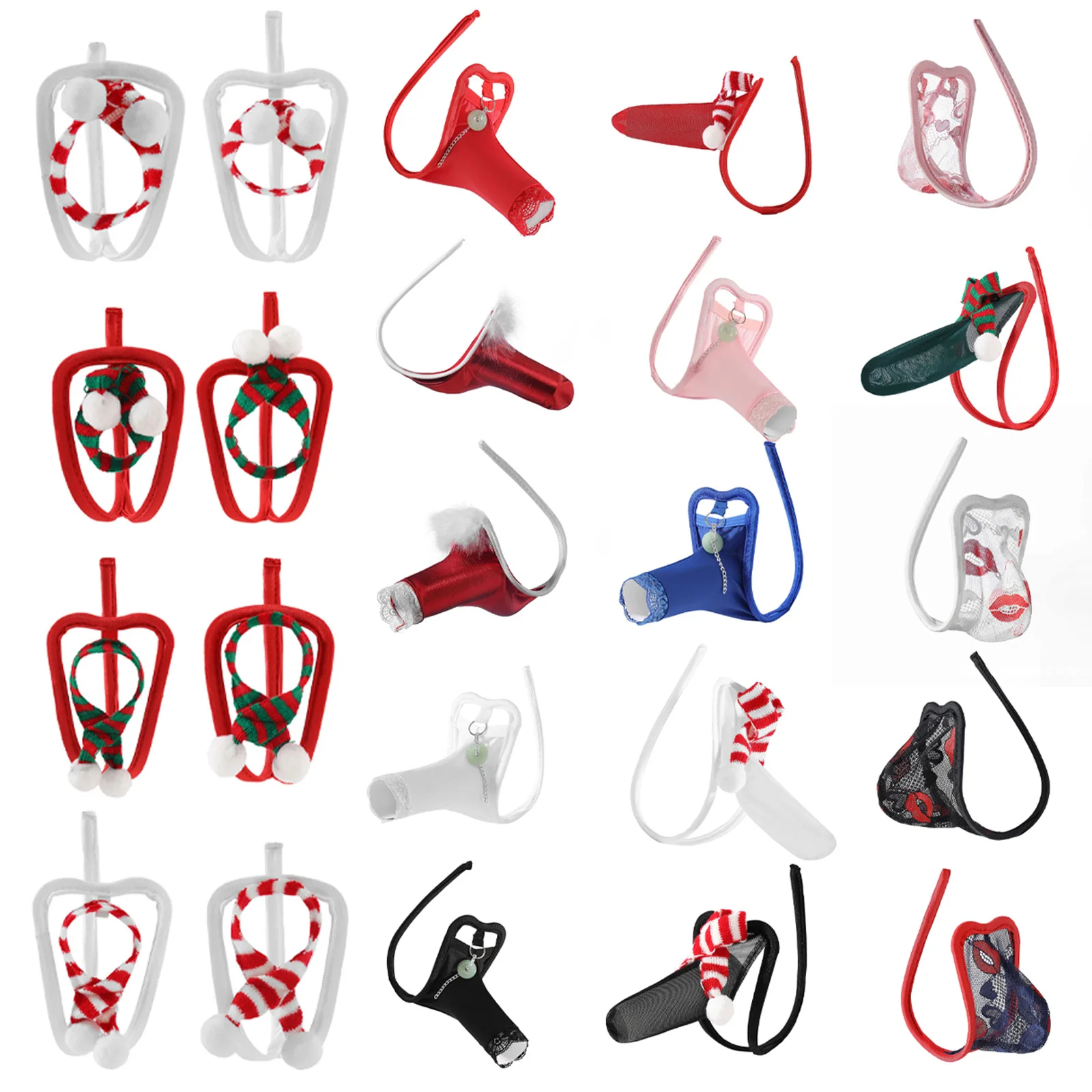 

Mens Sexy See Through C-Strings Funny Christmas Underwear Floral Lace or Mini Striped Scarf Pouch Strapless G-Strings Thongs