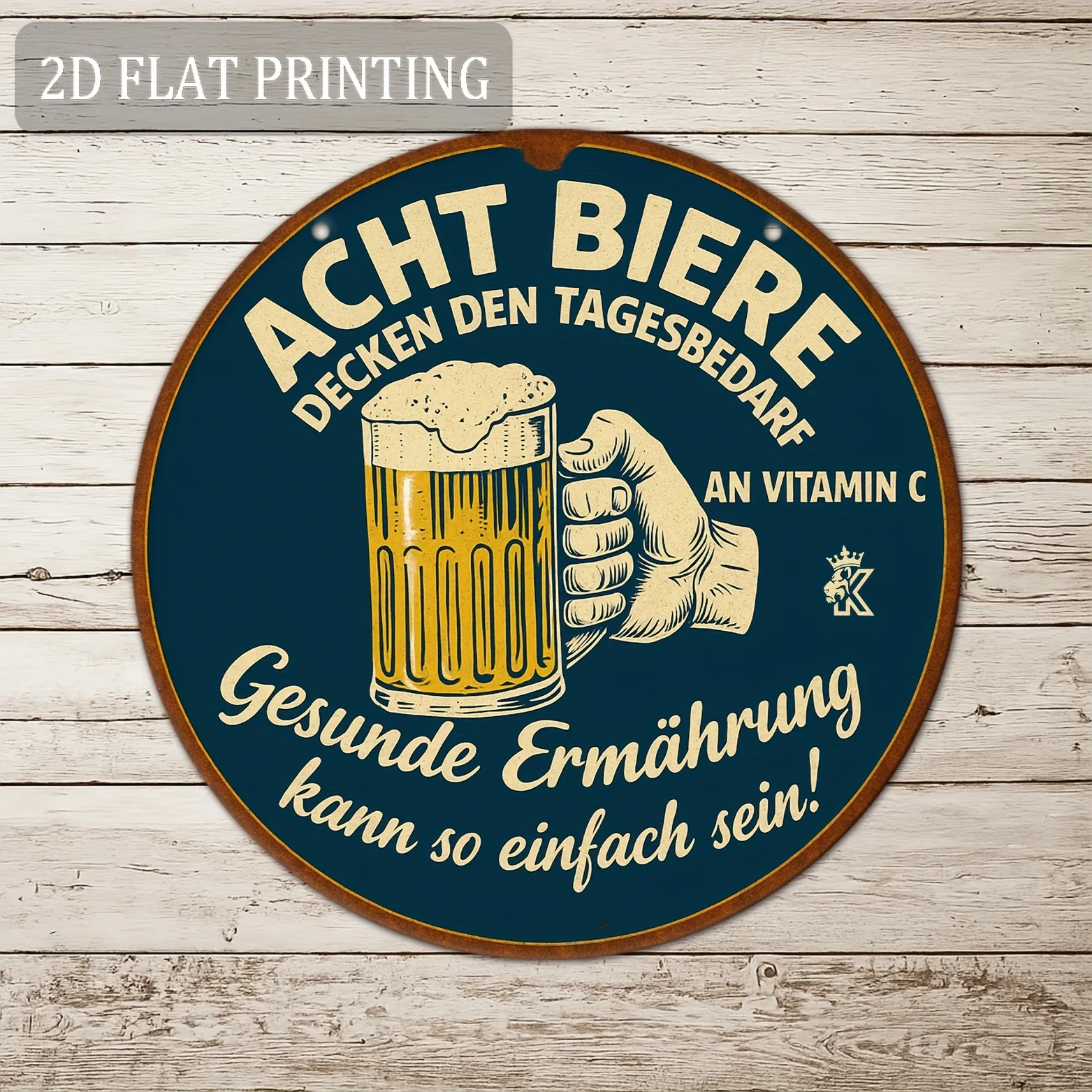 ACHT BIERE 20x20cm Deutsches Bier Metallschild, 2D Retro Humorvolle Wanddekoration für Bar, Kneipe & Männerhöhle, Langlebige Aluminium-Wandkunst