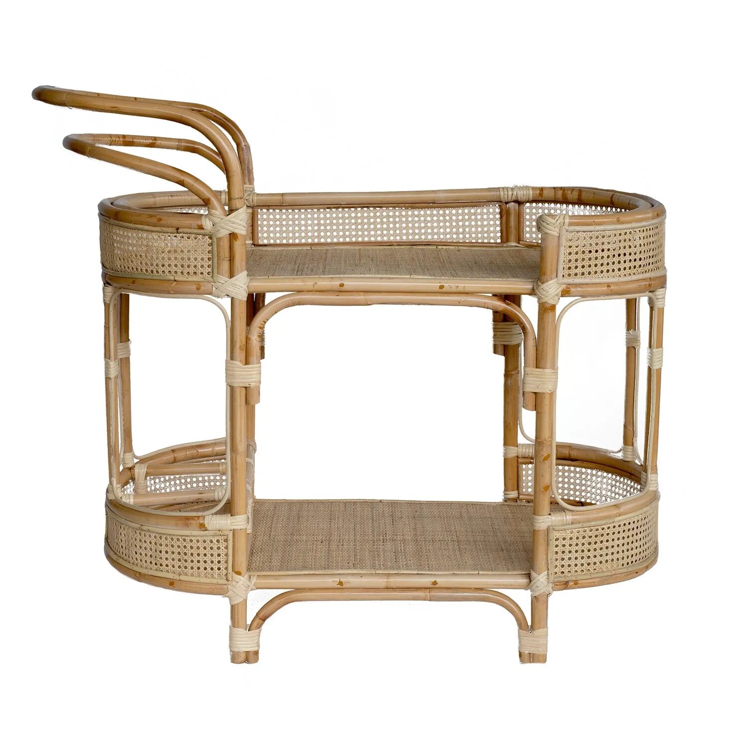 

Handmade Decorative Bamboo Trolley Good Quality Luxury Hotel Restaurant Food Supplies Serving Rattan Trolley With Wheel