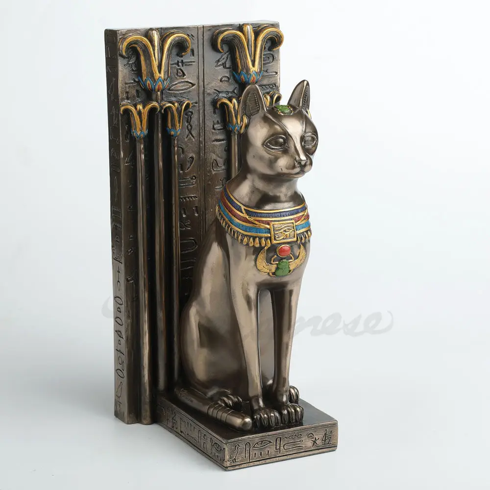 Ancient Egyptian Bastet Cat Statue Bookend Resin Figurine Egyptian Goddess Cat Sculpture Vintage Egypt Desktop Resin Book Holder