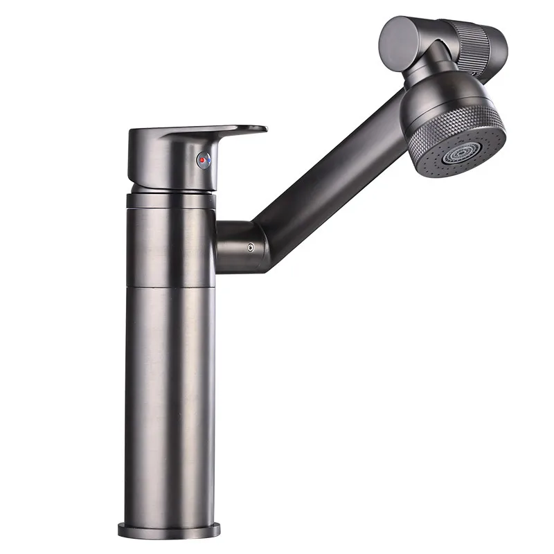 Cross-Border Manufacturer Wholesale Bathroom Washbasin Five-Stage Water Outlet Copper Body Hot and Cold Black Lucky Cat Faucet