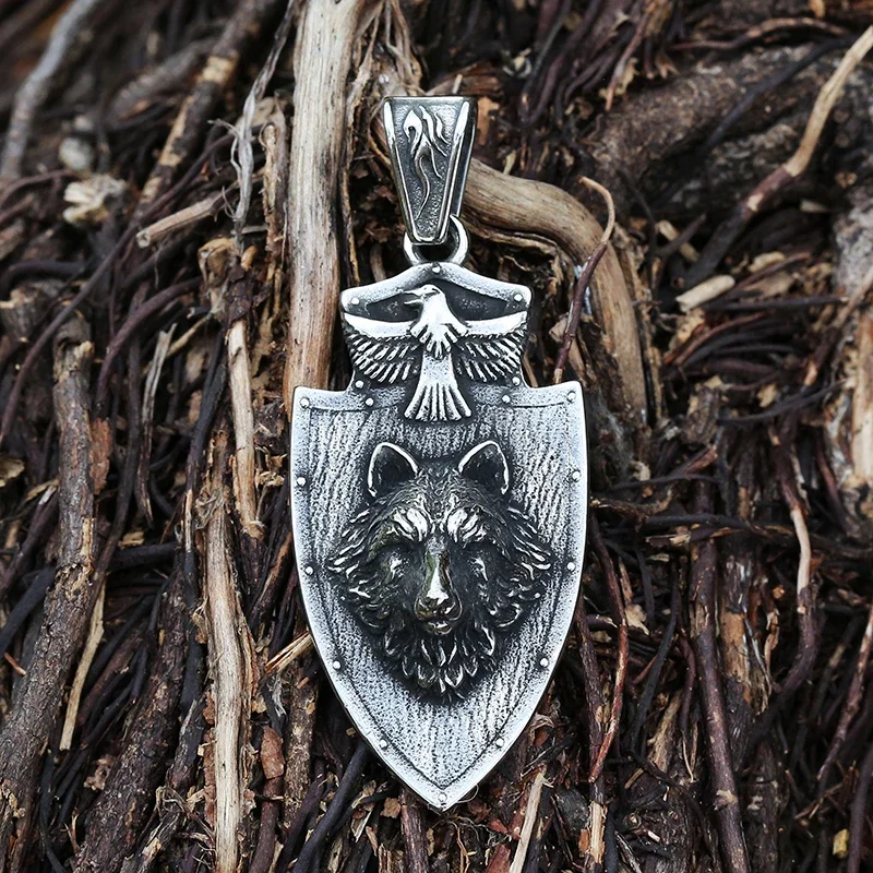 2024 NEW Viking Stainless Steel Animal Jewelry The Wolf Head With Eagle Pendant Necklace Retro Design For Man Gift Dropshipping