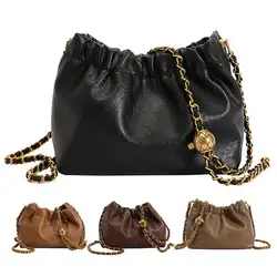 Women Chain Shoulder Bag PU Leather Crossbody Tote Bag Versatile Pleatd Hobo Bag Messenger Bag Girl Stylish Purse