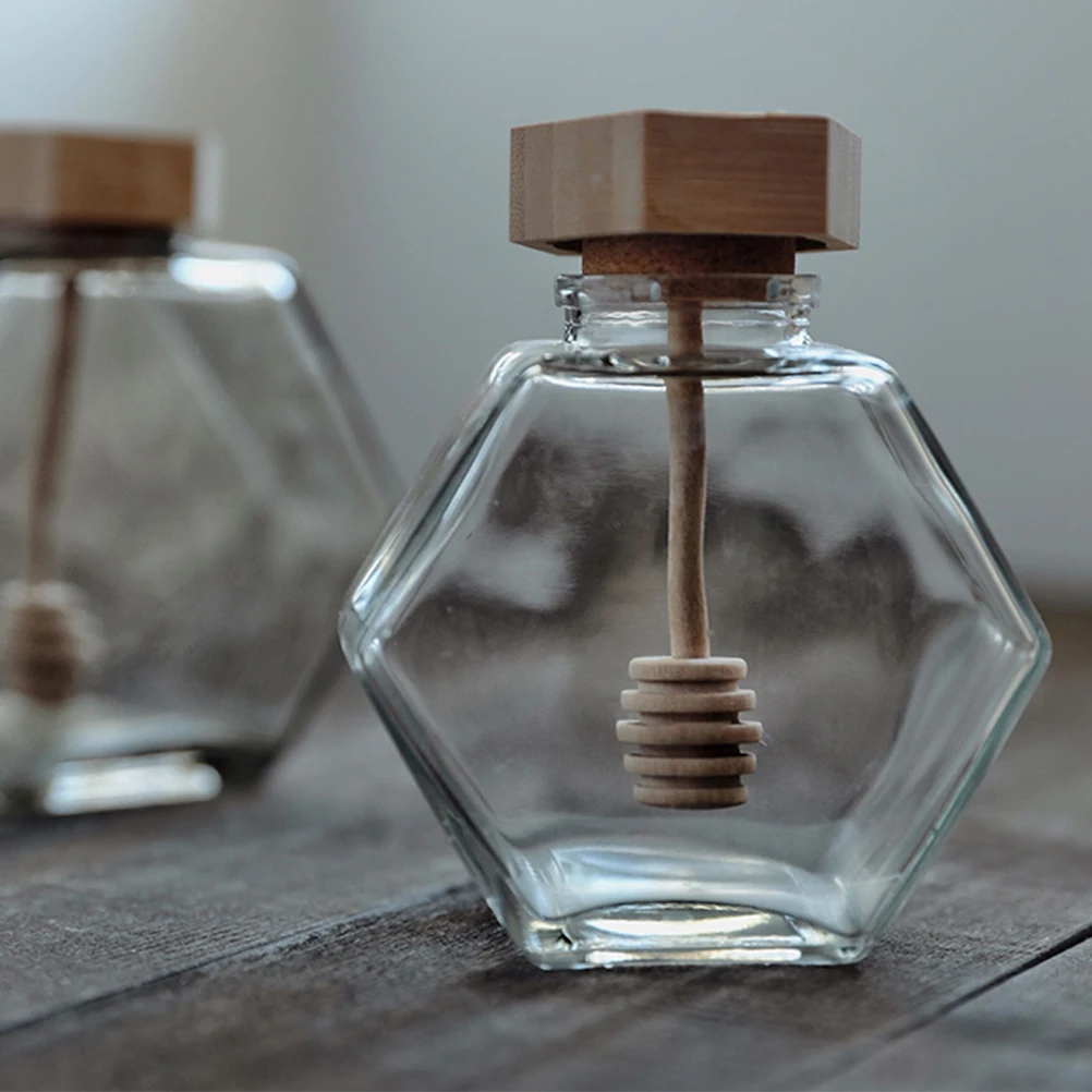 

380 Ml Beehive Honey Jar Glass Bottle Storage Jars Sugar Container with Spoon Bamboo Pot