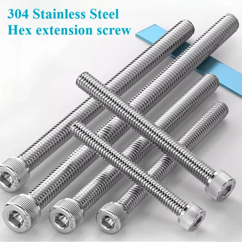 M3 M4 M5 M6 M8 M10 M12 Hex Socket Bolt 304 Stainless Steel Full Tooth Cup Head Hexagon Allon Long Machine Screw Length 50-150mm