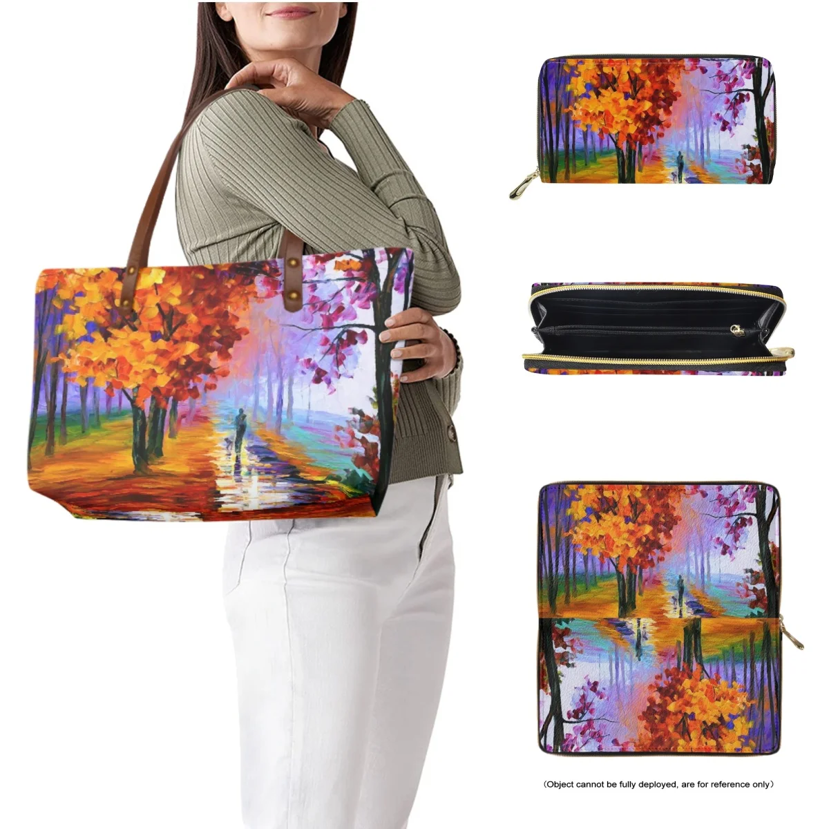 Colorful Maple Oil Painting Combination Handbag Plus Leather Wallet Universal Rustic Rustic Style Ladies Handbags Street Fashion