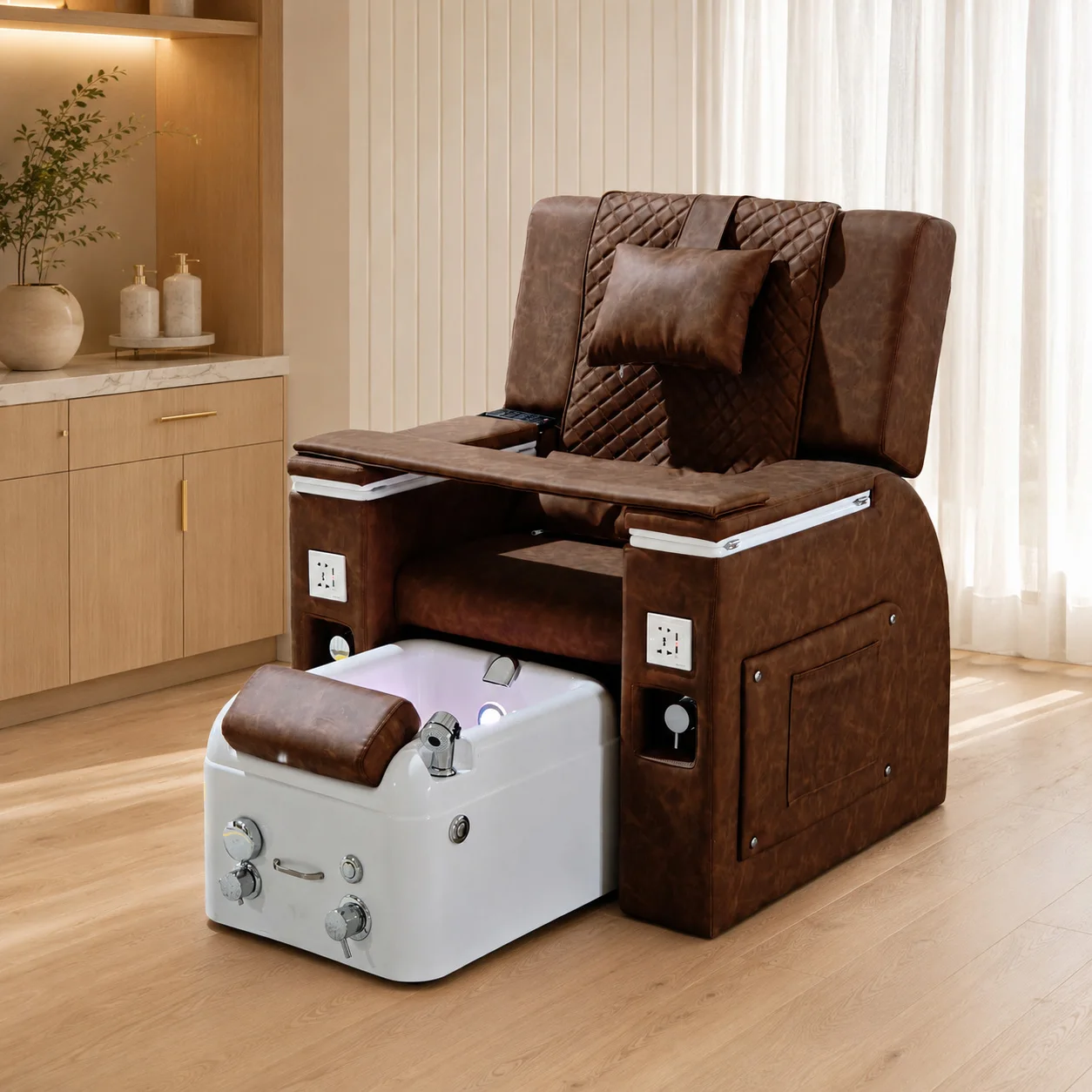 Pedicure Chair with Built-in Foot Basin, Adjustable Recliner Foot Spa Massage Sofa for SPA Salon Nail Shop, Foot Massage Chair
