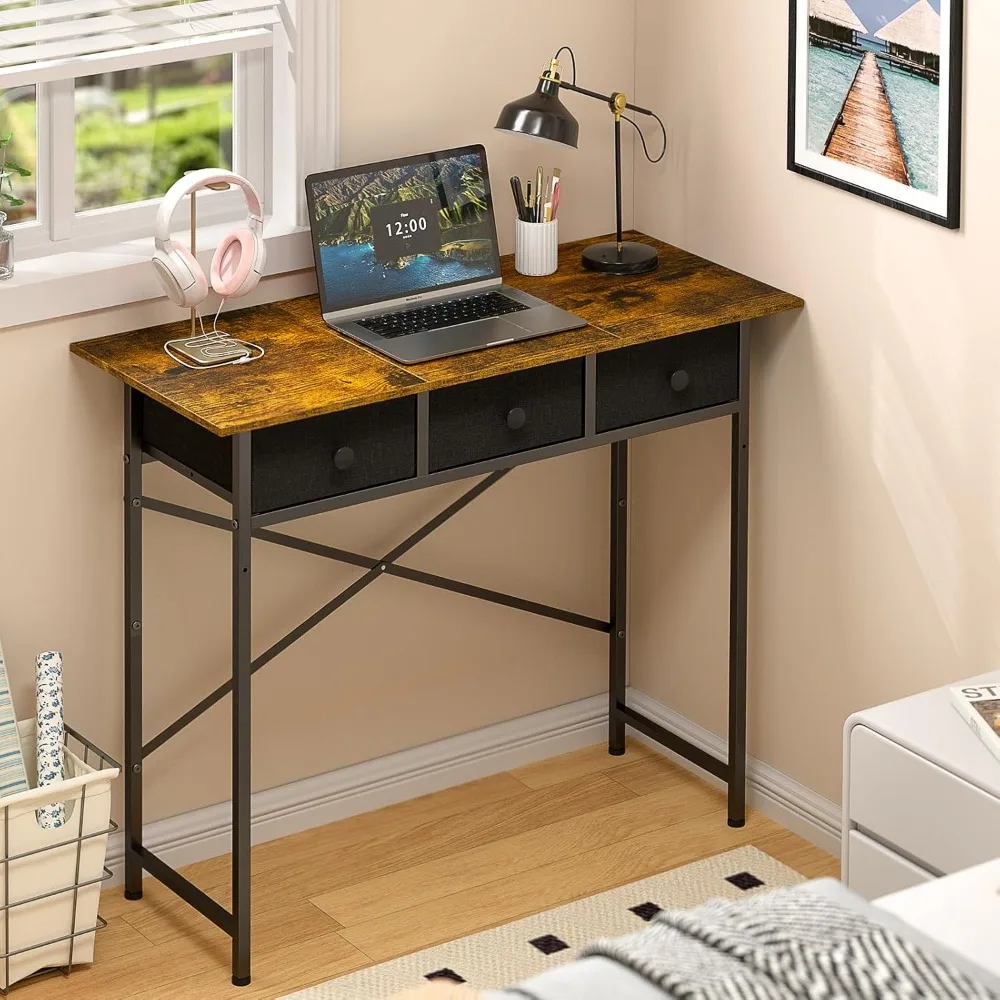 Small Writing Desk with 3 Drawers for Bedroom, 37.2 Inch Small Computer Desk for Small Spaces, Simple Desk with Drawers