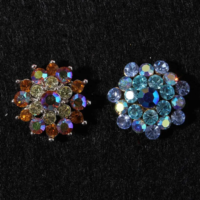 5pcs/lot 20MM 2Style Vintage Shiny Metal Dotted Colorful Crystal Clear Decorative Rhinestone Buttons For Girl Hair Accessories