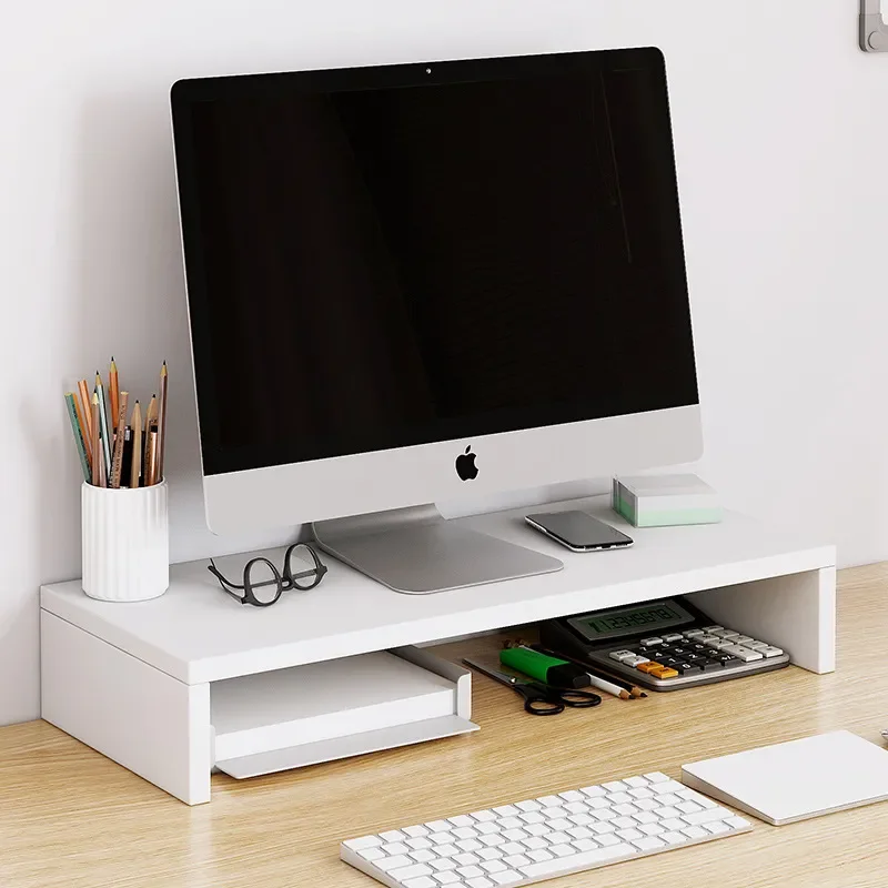 Desktop Monitor Stand Riser Height Adjustable Computer Screen Base Bracket with Storage Shelf for Desk Organization Space