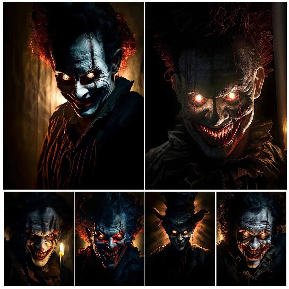 Smiling Scary Clown Portrait Vintage Wall Art Canvas Painting Clown In The Dark Gothic Art Poster And Print Home Decor Unframed