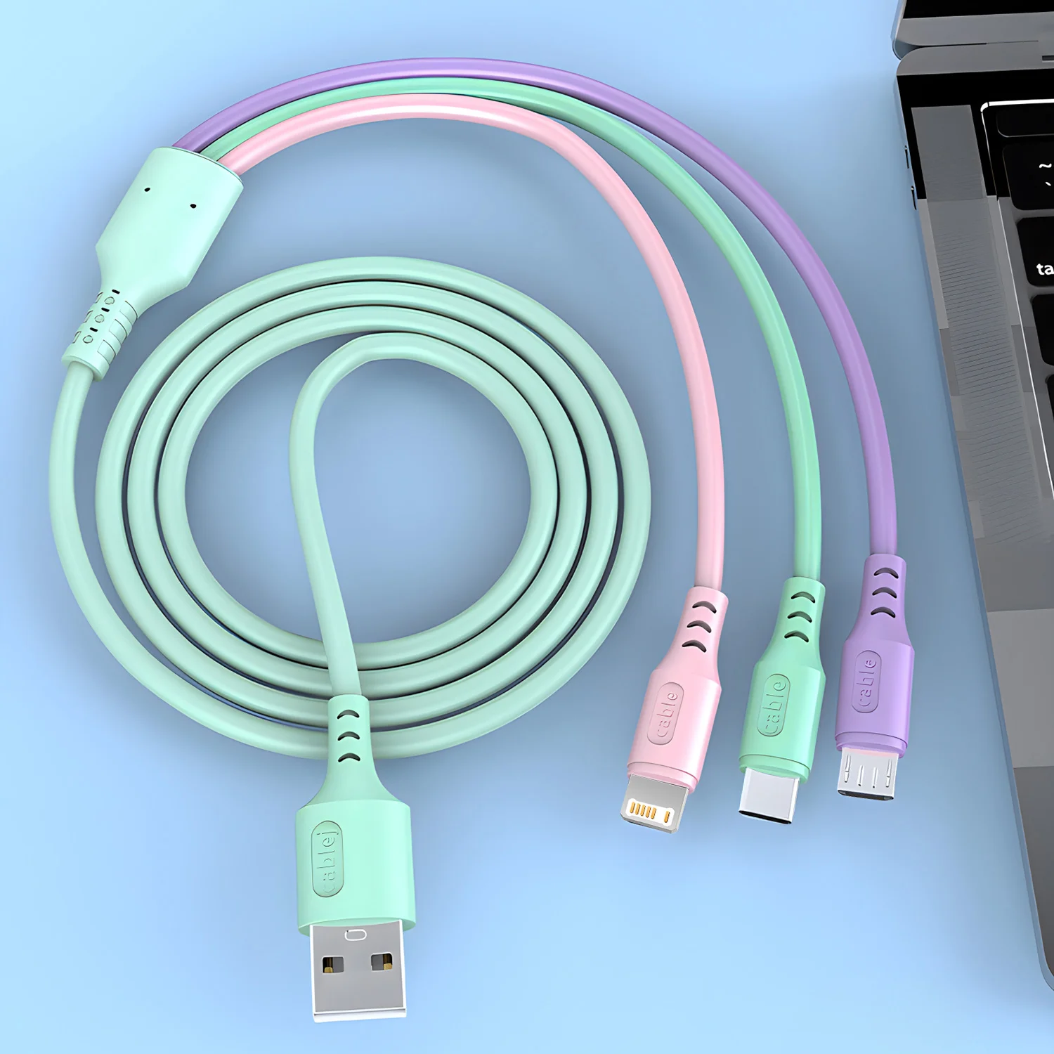 Mobile Phone Cable 3 In 1 5A Charge Cable Cord For iPhone Xiaomi Micro USB Type C Multi Port Multiple Charging Wire Line