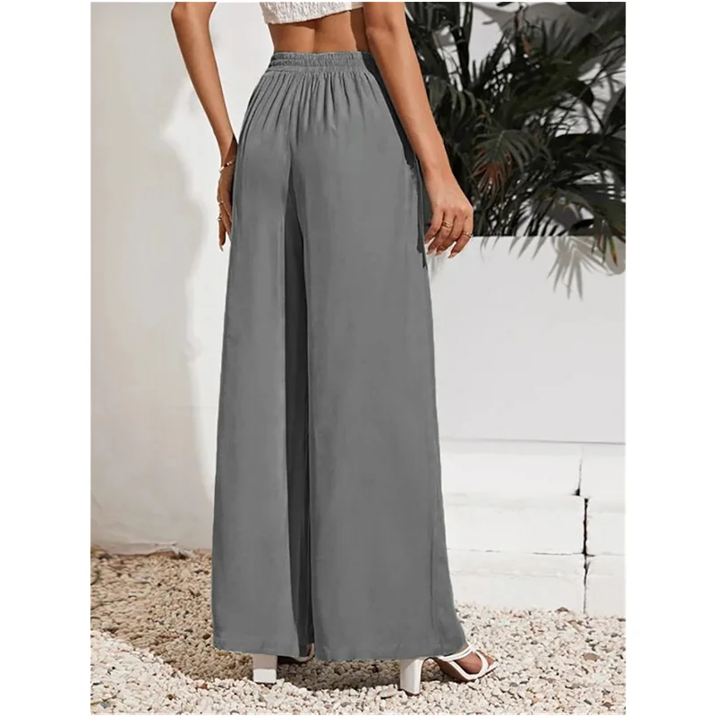 الصيف المرأة فضفاضة واسعة الساق عارضة السراويل الشارع Sle مادة رقيقة l الخصر السراويل الطويلة السيدات Faion