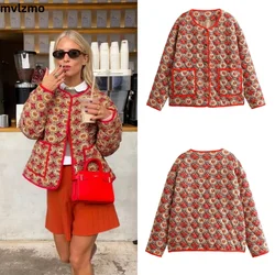 2024 Spring and Autumn Europe and the United States wind women's casual versatile printing round neck cotton coat jacket