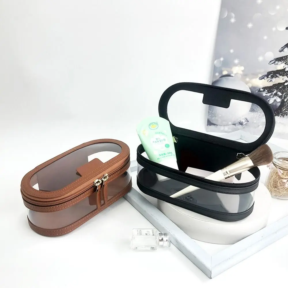 Toiletry Storage Case Transparent Cosmetic Bag Double Zipper Clear Window Cosmetic Organizer Portable Travel Makeup Bag