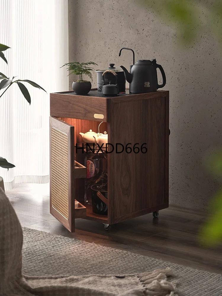 

Tea cabinet solid wood movable black walnut small apartment