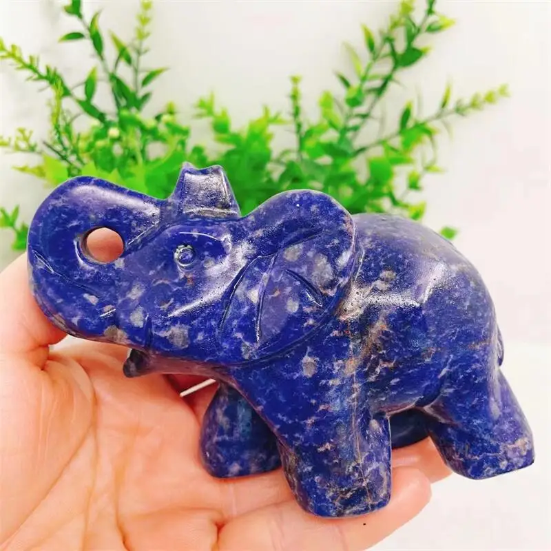 

9.8CM Natural Blue Sodalite Elephant Crystal Animal Fish Tank Landscaping Carving Healing Christmas Home Decoration Gift 1pcs