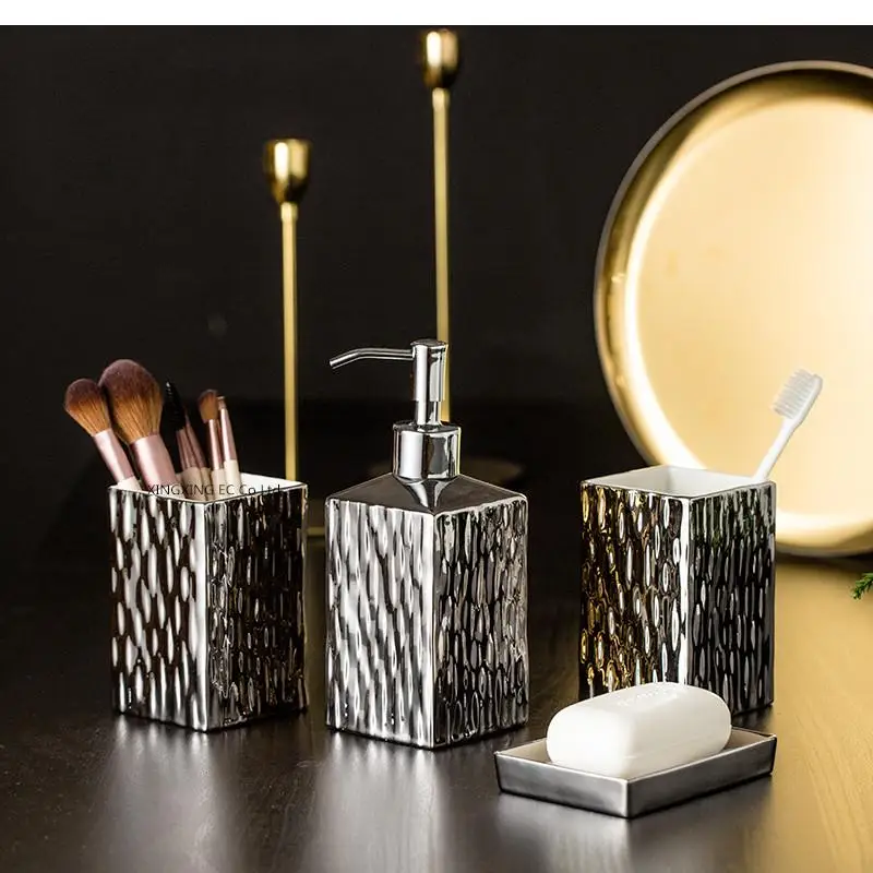 Golden Bathroom Decoration Accessories Toothbrush Holder Soap Dispenser Cup Toothpaste Light Luxury Ceramic