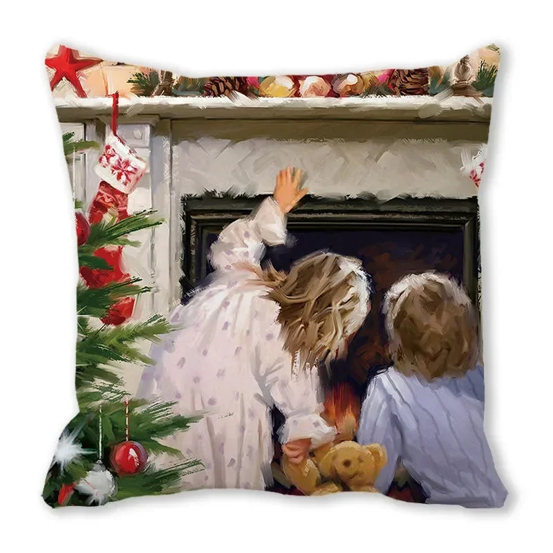 Cartoon Christmas Pillowcase Santa Elk Snowman Cushion Cover Merry Christmas Decor for Home Bed Sofa Noel Dog Navidad Ornaments