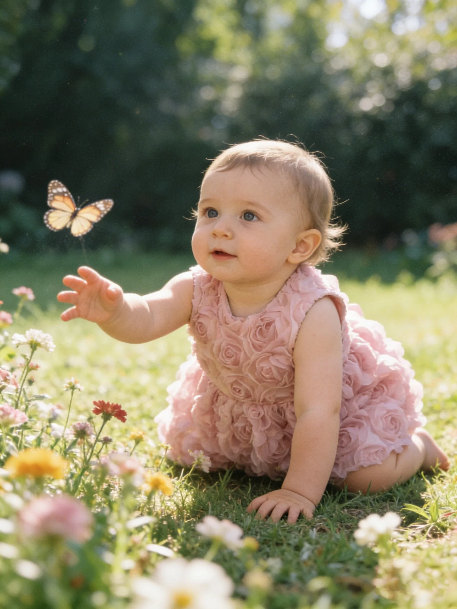 Princess Baby Girl Pink Ruffle Dress - 3D Floral Design - Cute for Birthday & Special Occasions