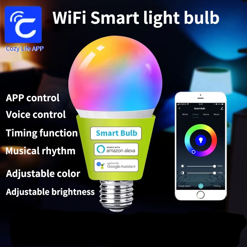 LVGEMS RGB Lamp Wifi Bulb Smart Home Dimmable Timer Function  Cozylife App Control Supports Google Home Alexa