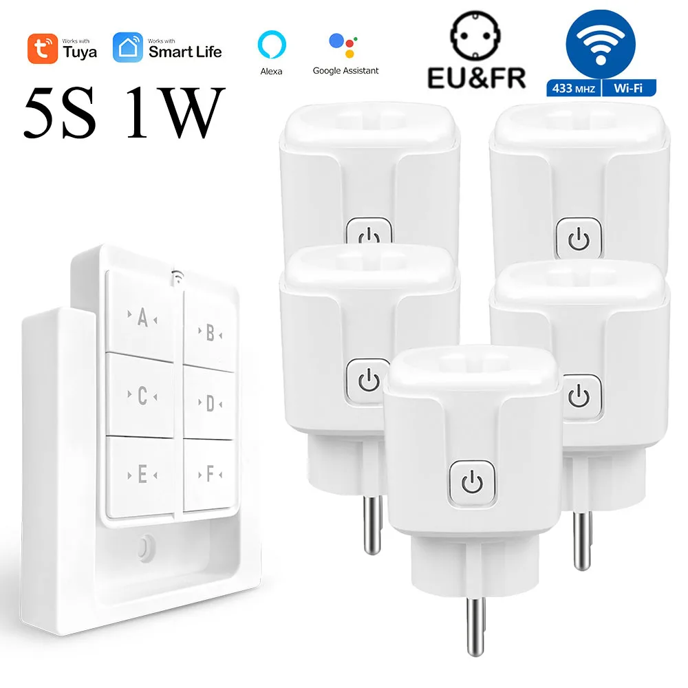 Tuya WiFi Smart Plug Socket 16A 3000W 433MHz Draadloze afstandsbediening Outlet Switch met Power Monitor, EU FR Werk met Alexa