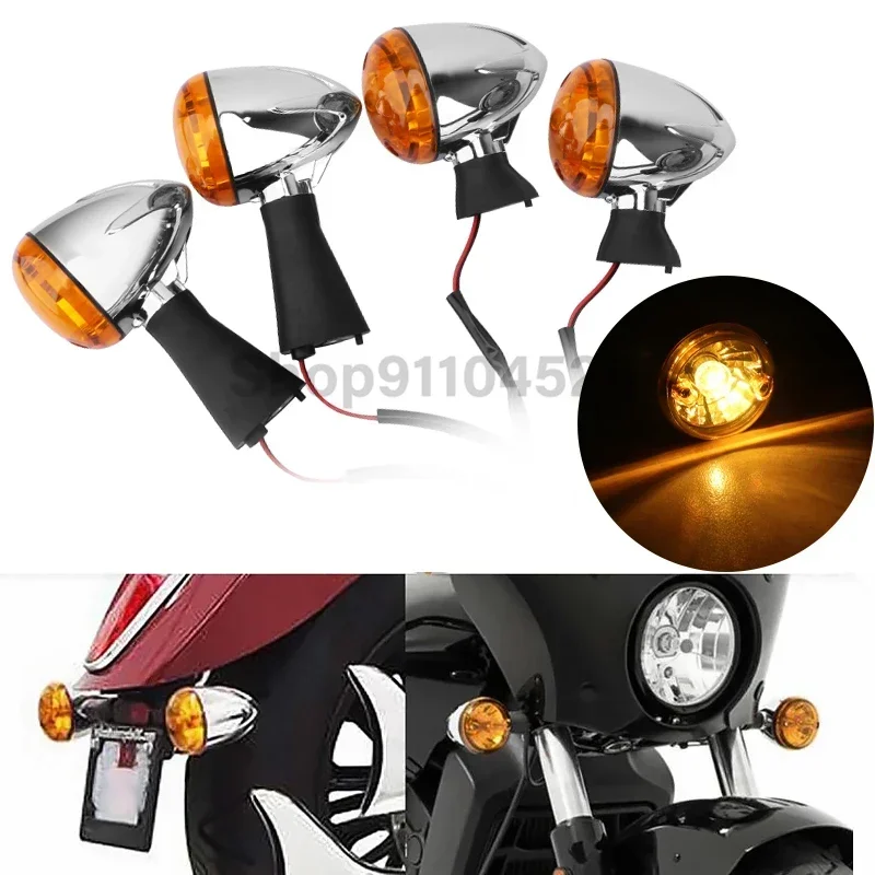 Motorcycle Front Rear Chrome Bullet Turn Signal Indicator Light Blinker For Indian Scout Sixty BOBBER 2014-2021 2019 2020