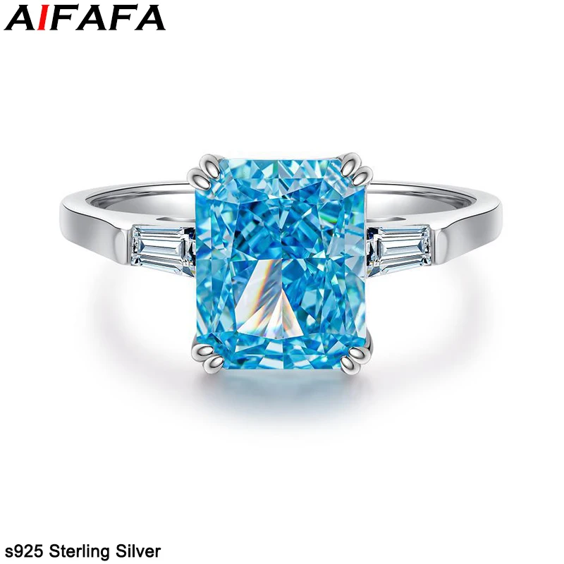 Radiant Cut High Carbon Diamond Rings Luxury 100% s925 Sterling Silver 5A Grade Rectangle Stone Ring Fine Jewellery