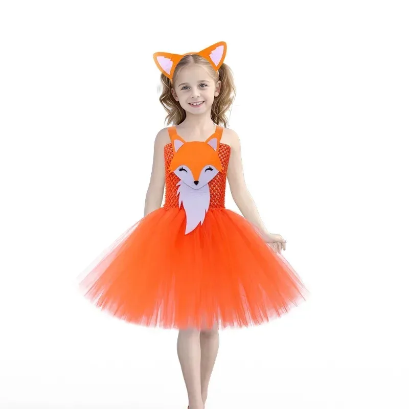 

Orange Miss Fox Costume Tutu Dress Girls Forest Theme Cosplay Costumes for Kids Party Dresses Cute Animal Fancy Dress Birthday