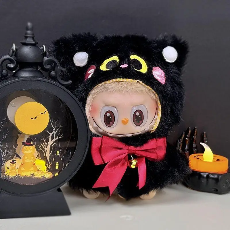 For labubu Halloween pumpkin doll costume cute black cat vinyl doll dress up clothes no doll