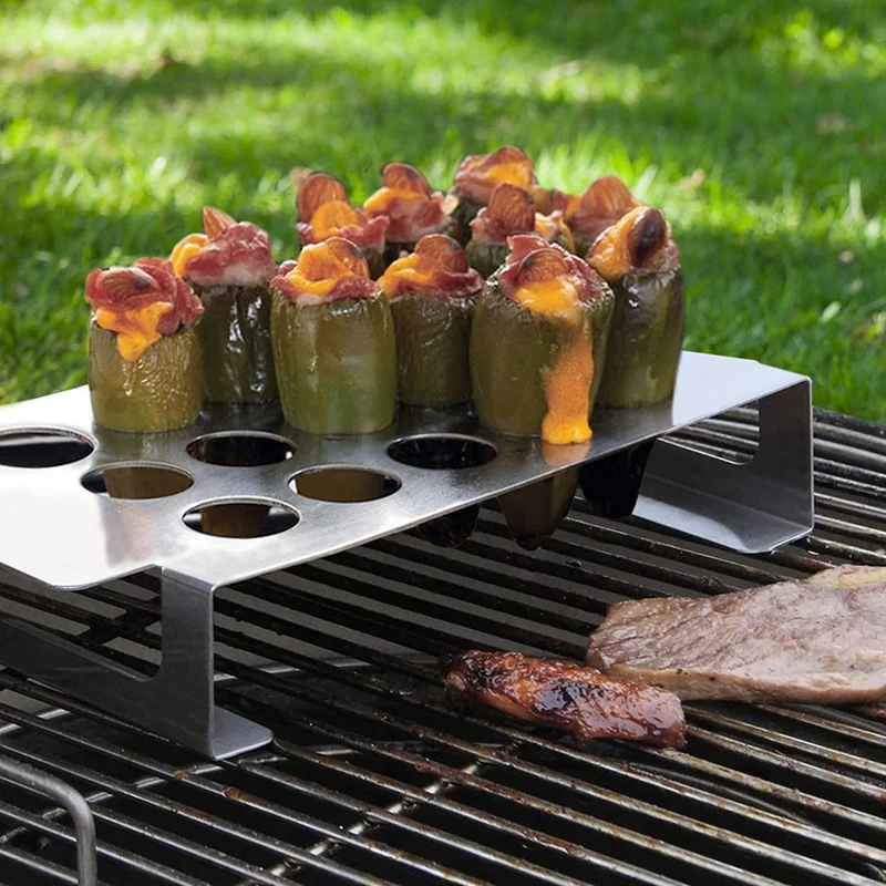 NEW-New 18 Hole Jalapeno Grill Rack & Pepper Corer Tool,Stainless Steel Drumstick Chicken Wings Roaster For BBQ