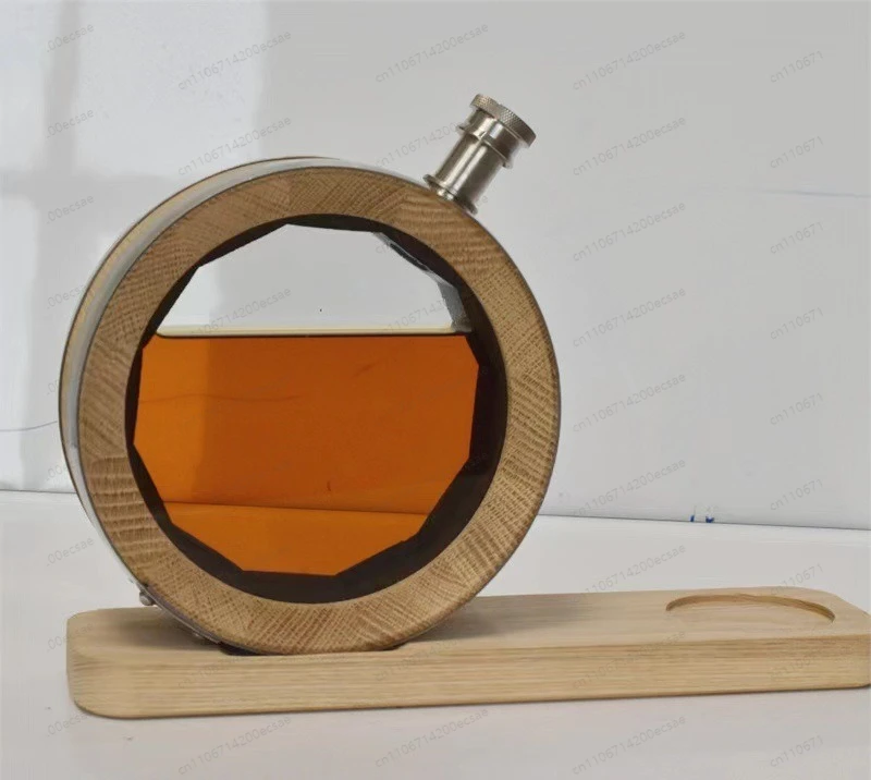 Wooden Wine Barrel Ornament | Creative Transparent Display for Red Wine & Baijiu, Solid Wood Home Bar Decor