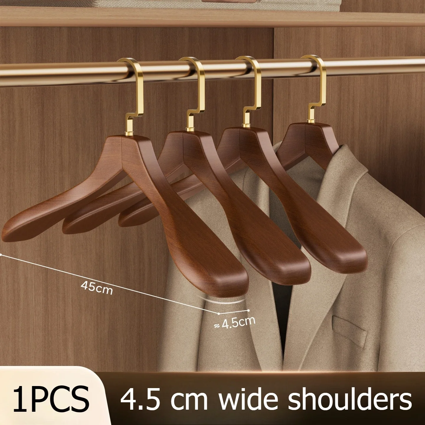 4.5CM Extra Wide Shoulder Wooden Hangers Heavy-duty Wood Coat Hanger for Jacket Premium Large Wood Suit Hangers with Pant Holder