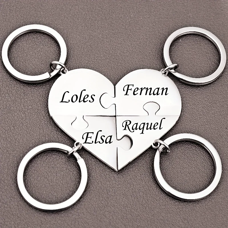 Custom 4-piece Silver Stainless Steel Puzzle Friendship Keychain belong to Forever Friends Graduation Season Start Season Gifts view 3